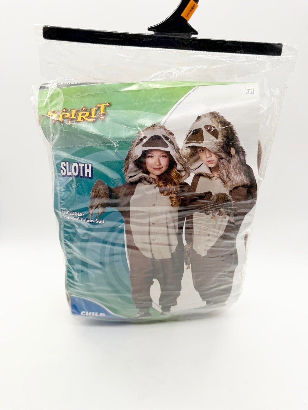 Spirit Halloween Sloth Halloween Costume Kids Plush Full Zip Size 4-6 EUC